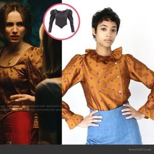 Batsheva Petal Blouse in Turmeric Embroidered Taffeta NWOT